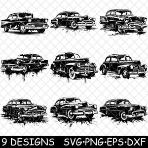 Coche clásico vintage, vehículo antiguo, coleccionista, automóvil, archivo láser, SVG, PNG, JPG, escala de grises, imagen quemada, corte, vector, posavasos, negro, blanco, CNC, madera