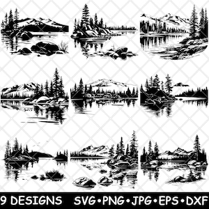 Lake Tahoe Alpine California Nevada Crystal Clear Sierra Scenic SVG,Dxf,Eps,PNG,Cricut,Silhouette,Cut,Laser,Stencil,Sticker,Clipart,Print