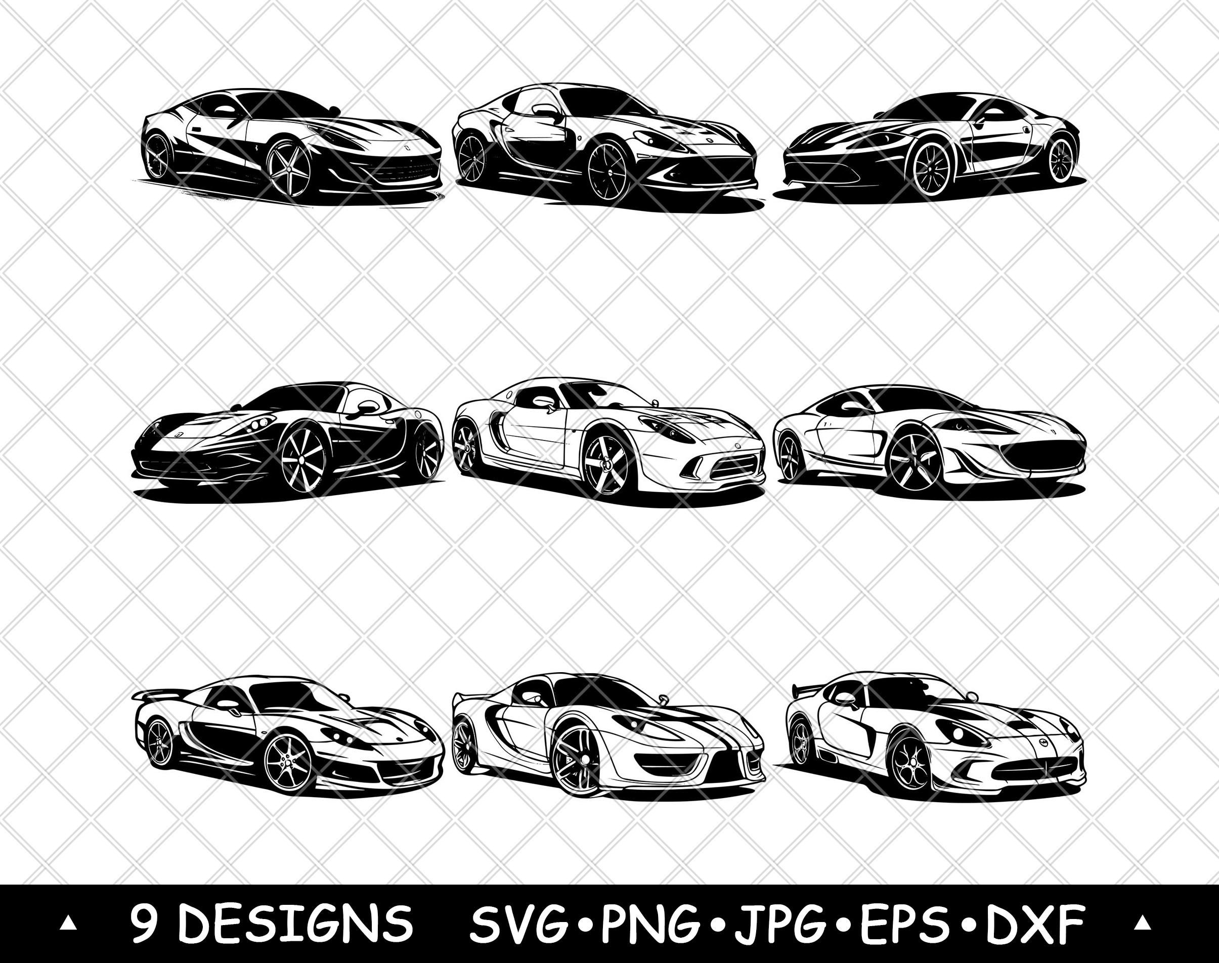 Supercar SVG Bundle Sports Car Silhouette Clipart Exotic Car Vector Set ...