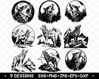 Majestic Wolf Bundle Wild Animal Silhouette Vector Mountain Wolf Clipart for Cricut & Laser Engraving