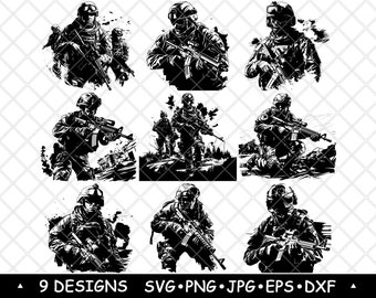 Tactical Soldier SVG Military Operator Clipart Army Combat Vector Art Veteran Laser Engraving PNG