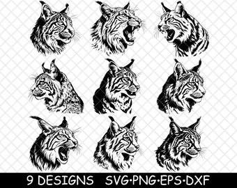 Bobcat Head Lynx Wild Cat Bobtail Feline Predator Untersetzer Schwarz Weiß Laserdatei SVG PNG Graustufen Brennbild Cut Cricut Untersetzer Cnc Holz