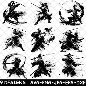 Japanese Warrior Samurai Ninja Katana Traditional Attire Laser File SVG PNG JPG Grayscale Burn Image Cut Vector Coaster Black White Cnc Wood