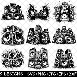 Luidspreker Geluidssysteem Audioversterker Array-instelling Dj Laserbestand SVG PNG JPG Grijswaarden Afbeelding branden gesneden vector Coaster Zwart wit CNC hout