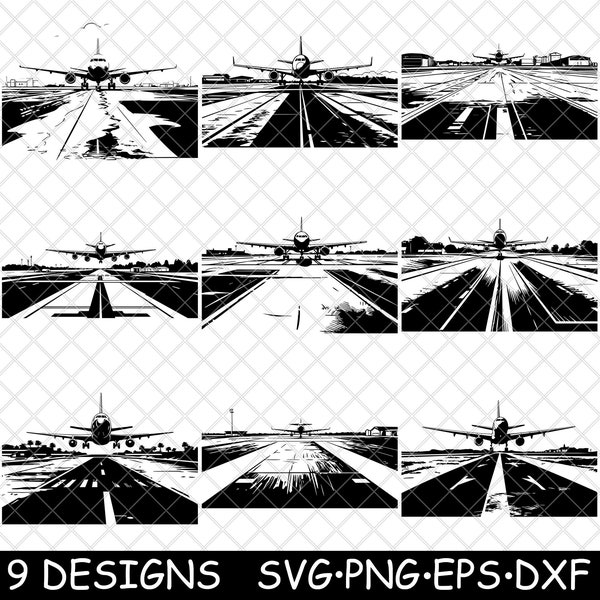 Airport Strip Runway Landing Plane Airfield Aircraft Jet Track  SVG,Dxf,Eps,PNG,Cricut,Silhouette,Cut,Laser,Stencil,Sticker,Clipart,Print