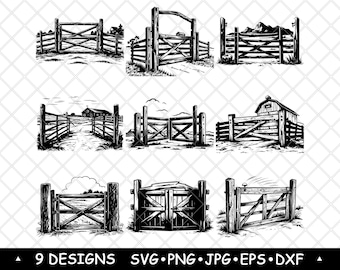 Brama Farmy SVG Rustykalny Płot Clipart Drewniane Wejście Rancza Wektor Wiejski Projekt Grawerowania Laserowego