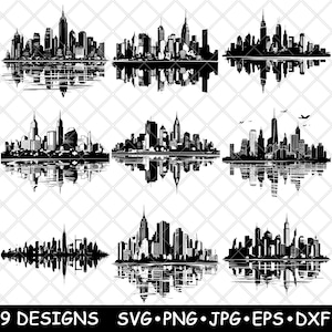New York Skyline Manhattan Twin Towers Grattacielo Urbano Laser File SVG PNG JPG Scala di grigi Brucia Immagine Taglia Vettore Sottobicchiere Nero Bianco Cnc Legno