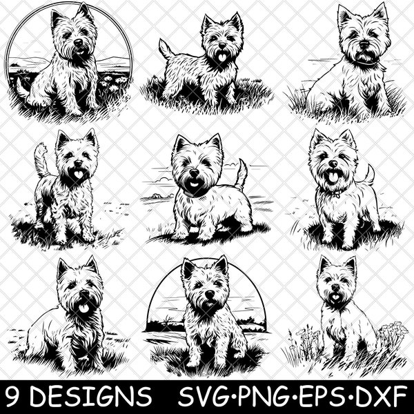 West Highland White Terrier Westie Dog Small Puppy AKC Cute Pet SVG,Dxf,Eps,PNG,Cricut,Silhouette,Cut,Laser,Stencil,Iron-on,Clipart,Print