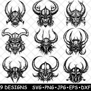 Casco de calavera de demonio, monstruo malvado aterrador, cabeza de bestia, horror, archivo láser SVG, PNG, JPG, escala de grises, imagen quemada, corte vectorial, posavasos, negro, blanco, CNC, madera