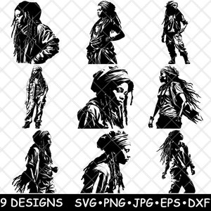 Rasta Frau Dreadlock Reggae Jamaika Rastafari Kultur Laserdatei SVG PNG JPG Brennen Bild geschnitten Vektor Untersetzer Schwarz Weiß Cnc Holz