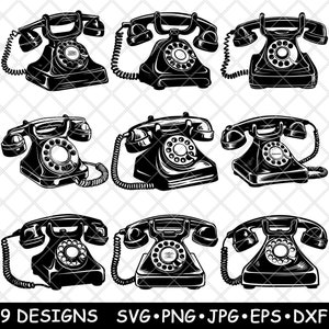 Telefone antigo vintage, cabo de discagem rotativa retrô, arquivo laser, SVG, PNG, JPG, escala de cinza, imagem queimada, corte, vetor, base para copos, preto, branco, madeira cnc