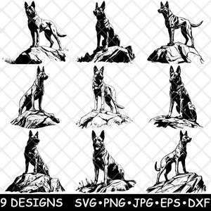 Pastor belga malinois, perro guardián K9, perro policía, archivo láser SVG, PNG, JPG, escala de grises, imagen quemada, corte vectorial, posavasos, arte en madera CNC en blanco y negro