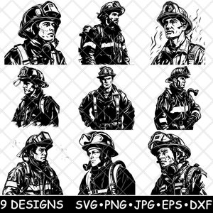 Firefighter SVG Bundle Fireman Portrait Clipart Emergency Rescue Vector Files Laser Engraving Art Print