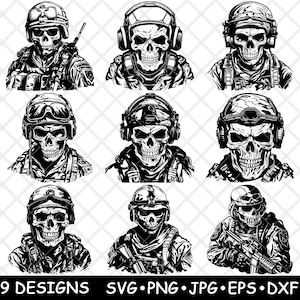 Skeleton Army US Soldier Skull Pilot Troops Operative Swat Corpse SVG,Dxf,Eps,PNG,Cricut,Silhouette,Cut,Laser,Stencil,Iron-on,Clipart,Print
