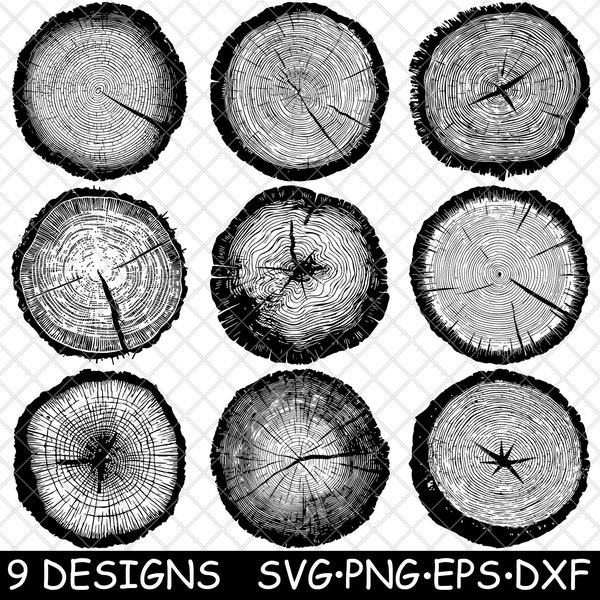 Tree Slice Slab Wooden Round Stump, Ring Timber Rustic-PNG,SVG,EPS-Cricut-Silhouette-Cut-Engrave-Stencil-Sticker,Decal,Vector,Clipart,Print