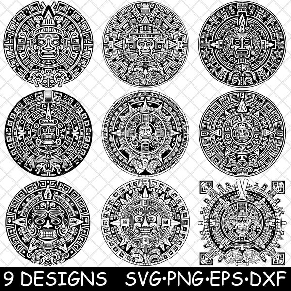 Système de calendrier maya Mésoaméricain Tzolkin Haab Glyphe maya antique SVG,Dxf,Eps,PNG,Cricut,Silhouette,Cut,Laser,Pochoir,Iron-on,Clipart,Print