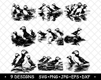 Puffin SVG Bundle Coastal Bird Clipart Ocean Wildlife Vector Art Seaside Laser Engraving Decor