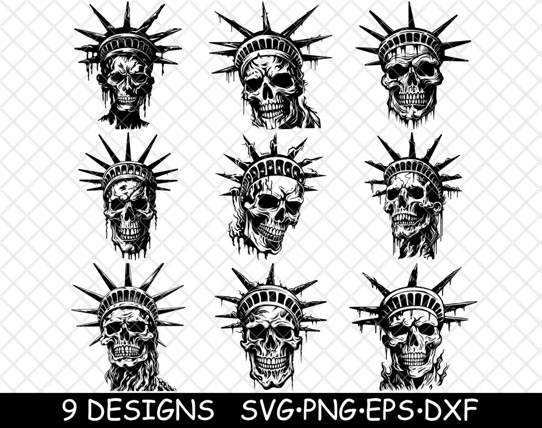 Statue of Liberty Skull Skeleton Scary Halloween Freedom Monument Svg