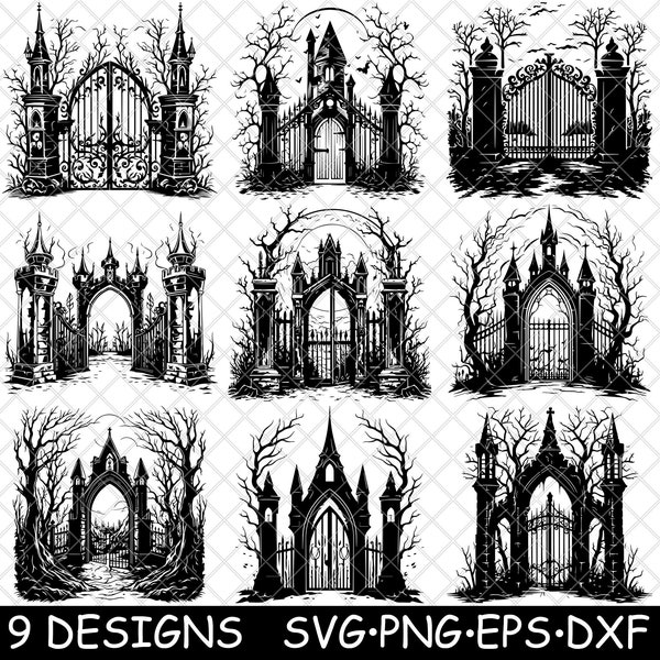 Gothic Victorian Gate Creepy Medieval Intricate Eerie Arch Design SVG,DXF,Eps,PNG,Cricut,Silhouette,Cut,Laser,Stencil,Sticker,Clipart,Print