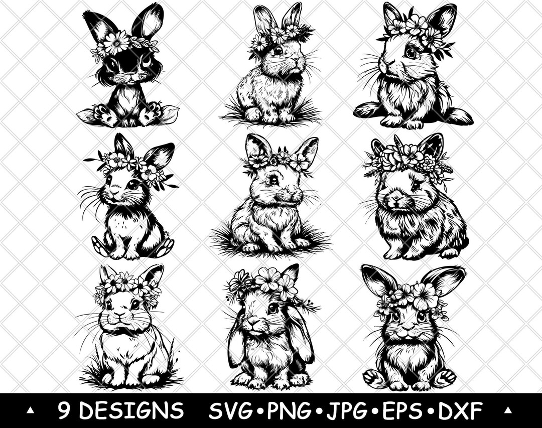Floral Bunny Bundle Rabbit SVG PNG Woodland Animal Cricut Laser ...