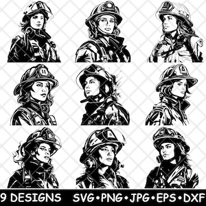 Bombero Mujer Bombero Mujer Búsqueda Rescate Respondedor Archivo Láser SVG PNG JPG Escala de Grises Quemar Imagen Cortar Vector Posavasos Negro Blanco Cnc Madera