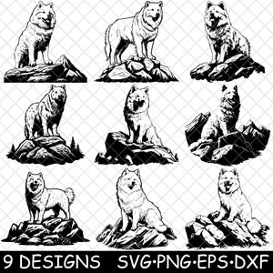 Pluizig Samojeed Pup Canine Pet Fur Work Guard Ras Laserbestand SVG PNG JPG grijswaarden afbeelding branden gesneden vector Coaster zwart wit CNC hout