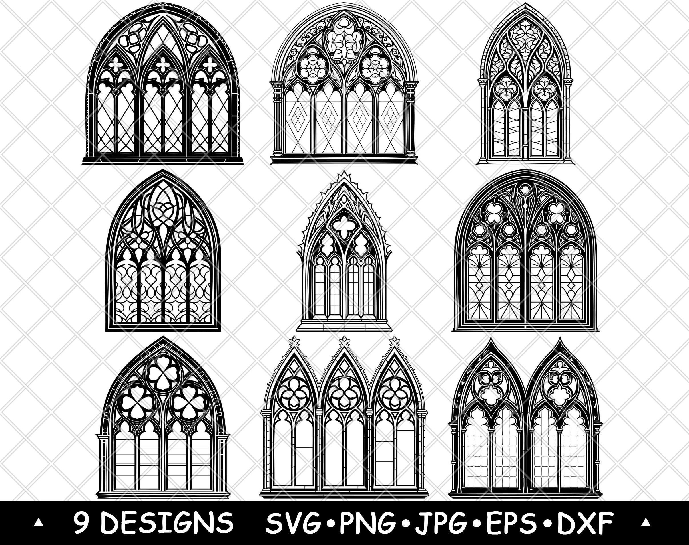 ゴシック大聖堂の窓SVGバンドルステンドグラスアーチクリップアート