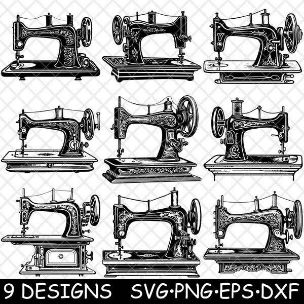 Vintage Sewing Machine, Antique Retro Classic Tailoring,PNG,SVG,EPS-Cricut-Silhouette-Cut-Engrave-Stencil-Sticker,Decal,Vector,Clipart,Print