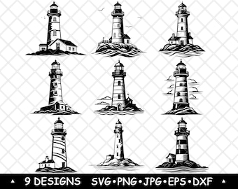 Lighthouse SVG Bundle Coastal Beacon Clipart Nautical Tower Vector Seaside Decor Laser Engraving Art