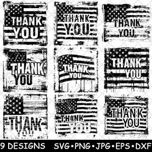 Bandera estadounidense desgastada, gracias, Día de los Caídos en Guerra, archivo láser, SVG, PNG, JPG, escala de grises, imagen quemada, corte vectorial, posavasos, negro, blanco, CNC, madera