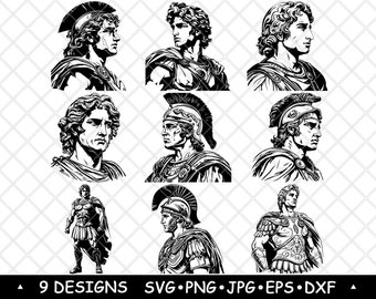 Paquete de guerreros antiguos, imágenes prediseñadas de soldados romanos, casco espartano vectorial, decoración histórica para Cricut, grabado láser.