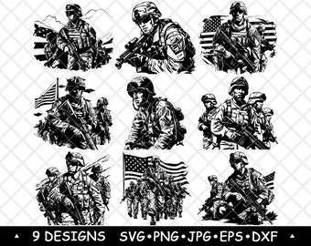Military Soldier Vector Patriotic Army Veteran Tactical Troops US Flag Design Laser Engraving Art