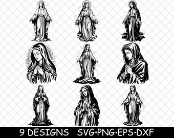 Virgin Mary Mother Jesus Blessed Holy Lady Nazareth Immaculate SVG,Dxf,Eps,PNG,Cricut,Silhouette,Cut,Laser,Stencil,Iron-on,Clipart,Print