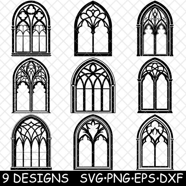 Gothic Mittelalter Ogee Bogen Fenster Kathedrale Vintage Kirche Maßwerk SVG,Dxf,Eps,PNG,Cricut,Silhouette,Cut,Laser,Schablone,Sticker,Clipart,Druck