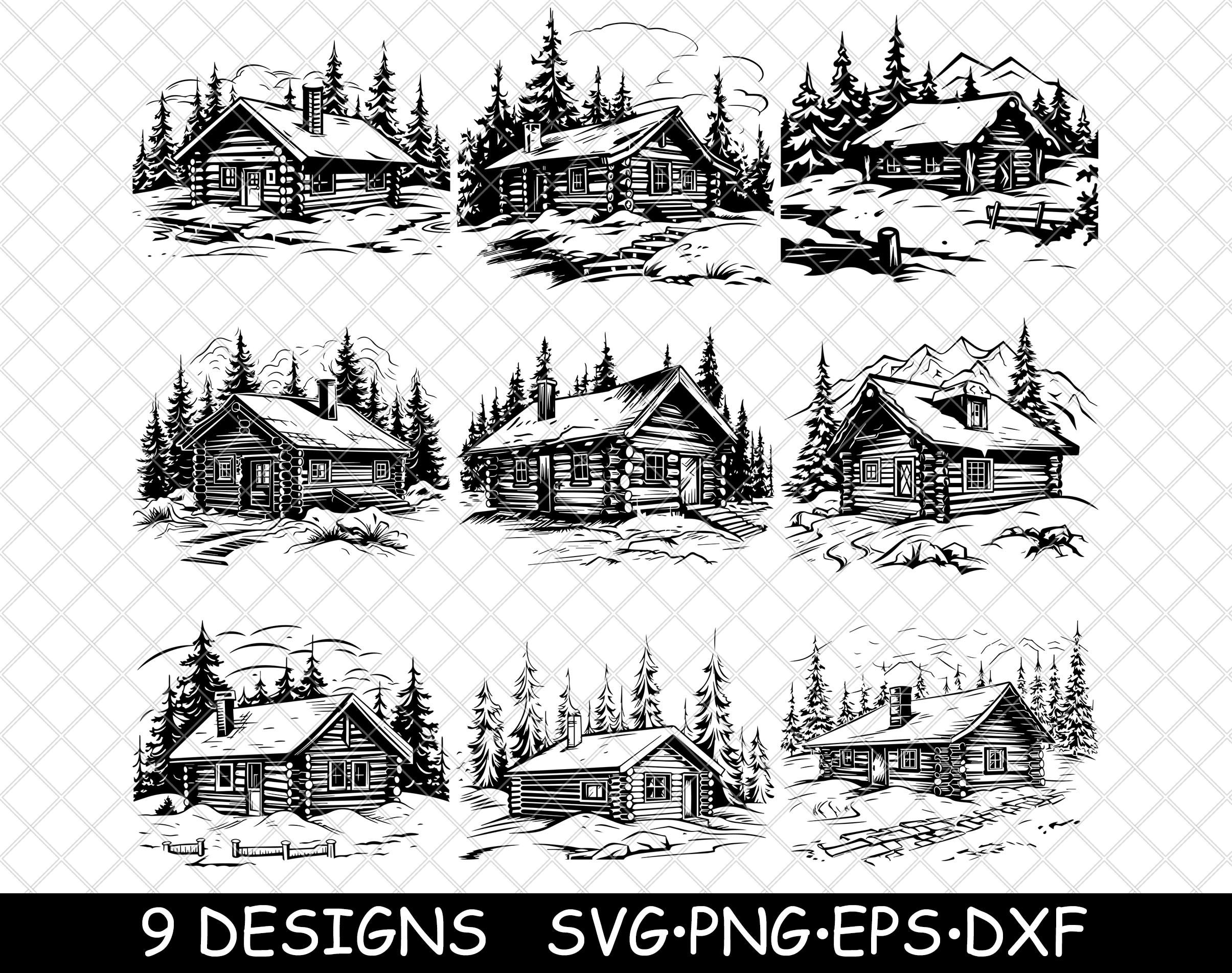 Wood Log Cabin Snowy Winter Forest Retreat Lumber Home Timber Etsy