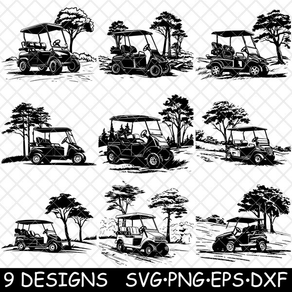 Golf Cart Buggy Car Trolley Caddy Electric Gas Vehicle Car Rental SVG, Dxf, Eps, PNG, Cricut, Silhouette, Cut, Laser, Stencil, Sticker, Clipart, Print