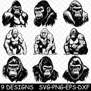 Silverback Gorilla Giant Large Primate Male Strength Mammal Png,svg,eps,cricut,silhouette,cut ...