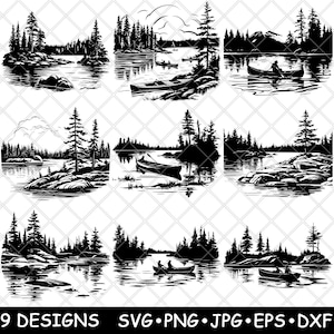 Voyageurs Nationalpark Minnesota Regnerischer Ash Fluss See Kabetogama SVG, Dxf, Eps, PNG, Cricut, Silhouette, Schneiden, Laser, Schablone, Aufbügeln, Clipart, Drucken