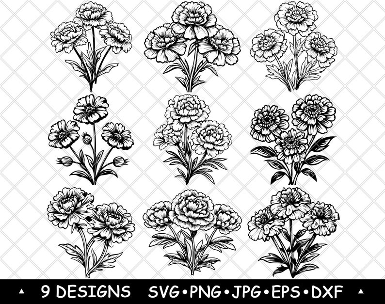 Carnation Flower SVG Bundle | Elegant Floral Clipart for Laser ...