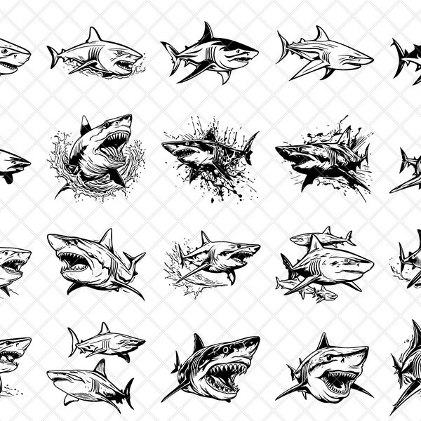 Bull Shark Bundle - Hai verletzt, Hai SVG - Cut Files-Cricut-Sticker-Sublimation-Aufkleber - 20 SVG, Png, EPS, Dxf- Instant Download