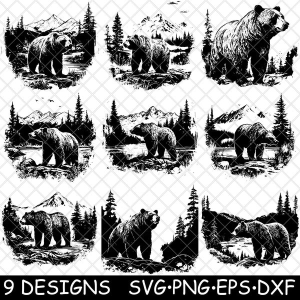 Gsmnp Great Smoky Mountains Gizzly Black Brown Bear Appalachian SVG,Dxf,Eps,PNG,Cricut,Silhouette,Cut,Laser,Stencil,Iron-on,Clipart,Print