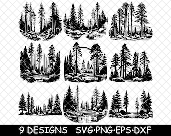 Redwood National Park Coastal Giant Trees California Tall Forest SVG,Dxf,Eps,PNG,Cricut,Silhouette,Cut,Laser,Stencil,Sticker,Clipart,Print