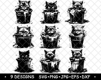 Dumpster Cat Garbage Bin Scavenge Alley Stray Feline Can Laser File SVG PNG JPG Grayscale Burn Image Cut Vector Coaster Black White Cnc Wood