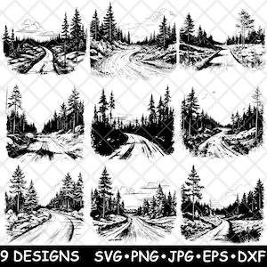 Bos off-road grind bos pad schilderachtige route boerderij ranch pad SVG, dxf, eps, png, cricut, silhouet, knippen, laser, stencil, opstrijkbare, clipart, print