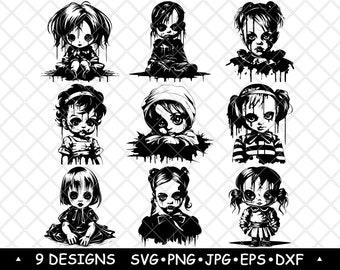 Scary Creepy Baby Doll Haunted Eerie Horror Halloween Laser File SVG PNG JPG Grayscale Burn Image Cut Vector Coaster Black White Cnc Wood