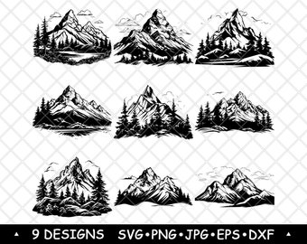Mountain Landscape SVG Bundle Alpine Peak Pine Forest Clipart Wilderness Design Laser Engraving Art