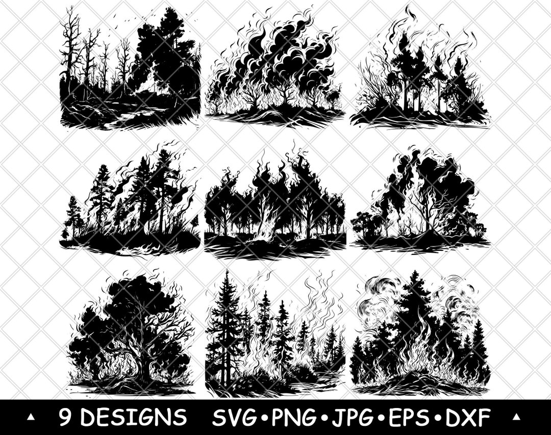 Forest Fire SVG Bundle Wildfire Clipart Burning Trees Vector Disaster ...