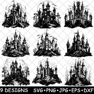 Medieval Castle Gothic Palace Fortress Fantasy Fairytale Laser File SVG PNG JPG Grayscale Burn Image Cut Vector Coaster Black White Cnc Wood