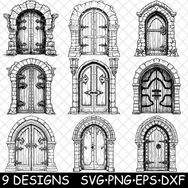 Ancient Medieval Door Middle Age Old Gothic Stone Iron Victorian SVG,DXF,Eps,PNG,Cricut,Silhouette,Cut,Laser,Stencil,Sticker,Clipart,Print