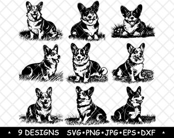 Happy Corgi Dog Breed Pembroke Welsh Pup Fluffy Butt Pet Laser File SVG PNG JPG Grayscale Burn Image Cut Vector Coaster Black White Cnc Wood